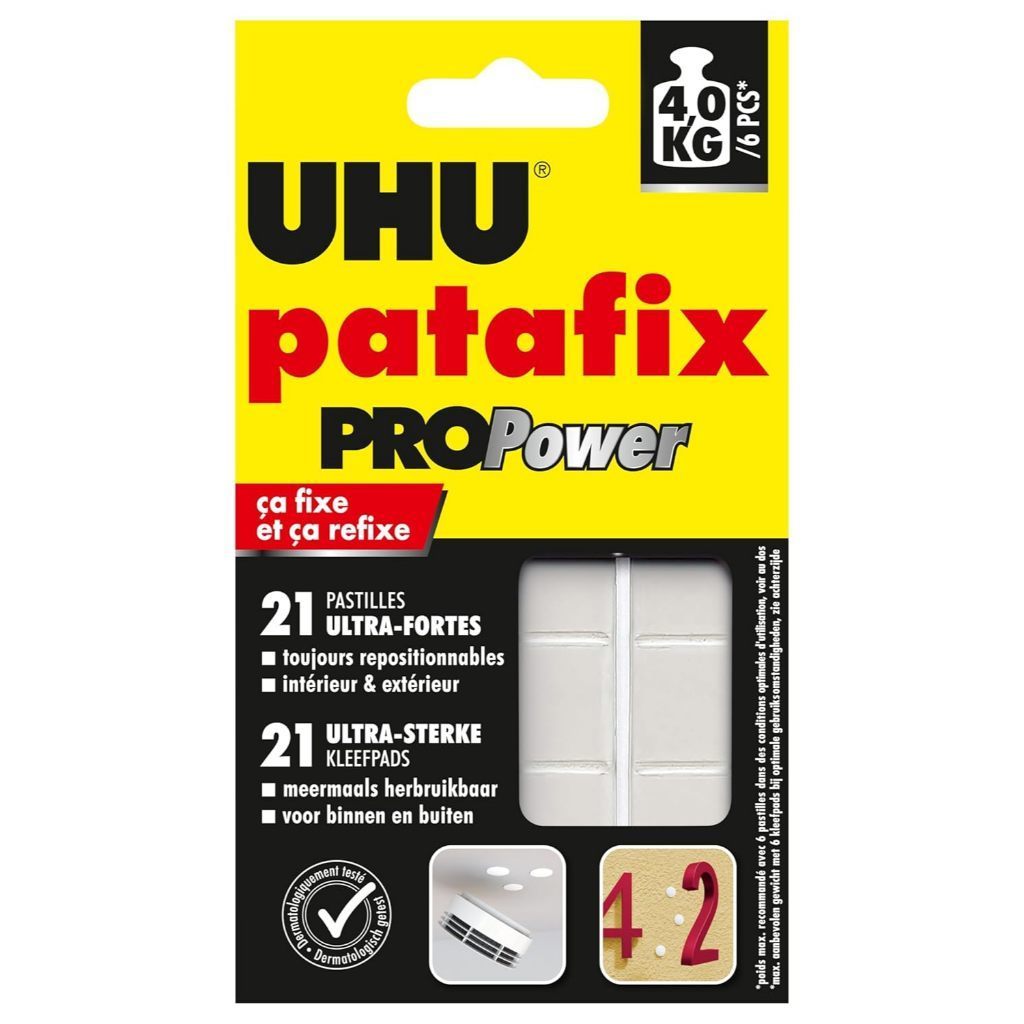 UHU Patafix ProPower Reusable Mounting Pads 21pcs | Extra Strong up to 3kg | White