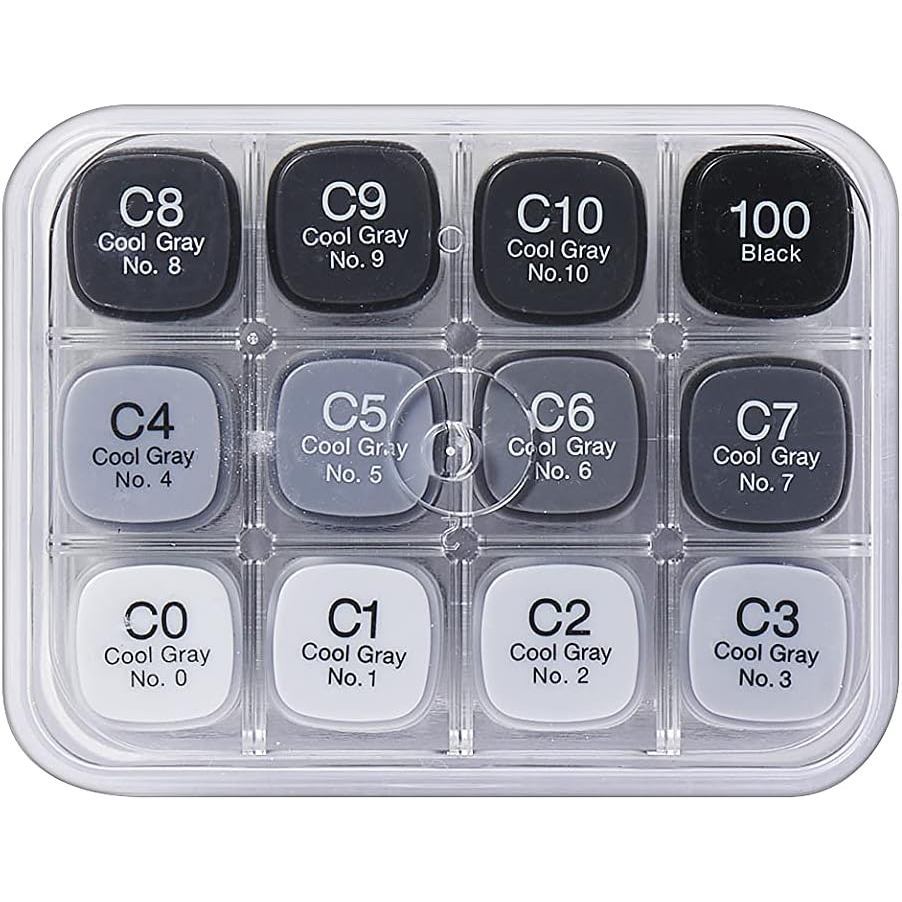 Copic Classic 12pcs Gray Tone Set Alcohol Markers | Cool Warm Neutral Toner Set