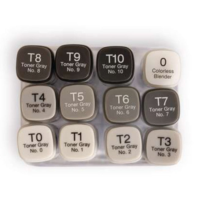 Copic Classic 12pcs Gray Tone Set Alcohol Markers | Cool Warm Neutral Toner Set
