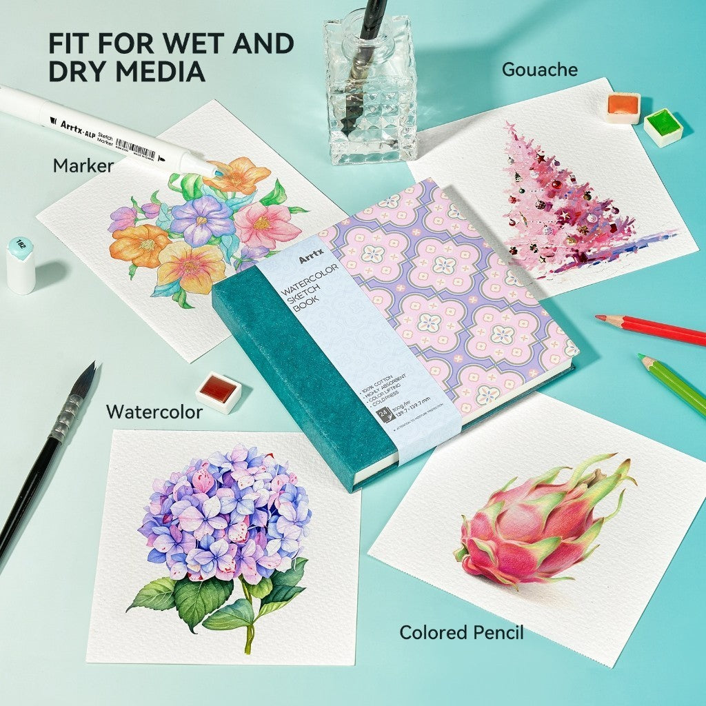 Arrtx 100% Cotton Watercolor Sketchbook 5.47" x 5.47" | 300gsm Artist Journal 24 Sheets