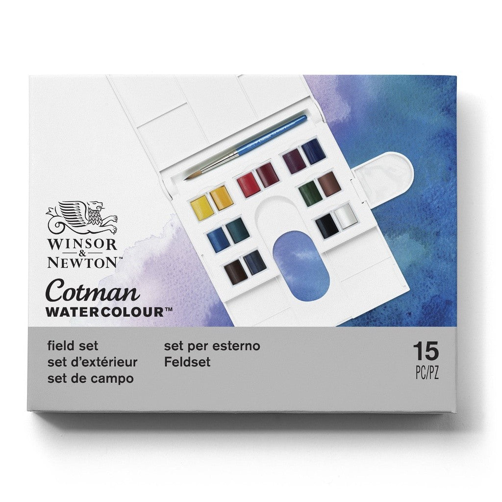 Winsor & Newton Cotman Watercolour Compact Set | 14 Half Pans + Brush | Travel Kit