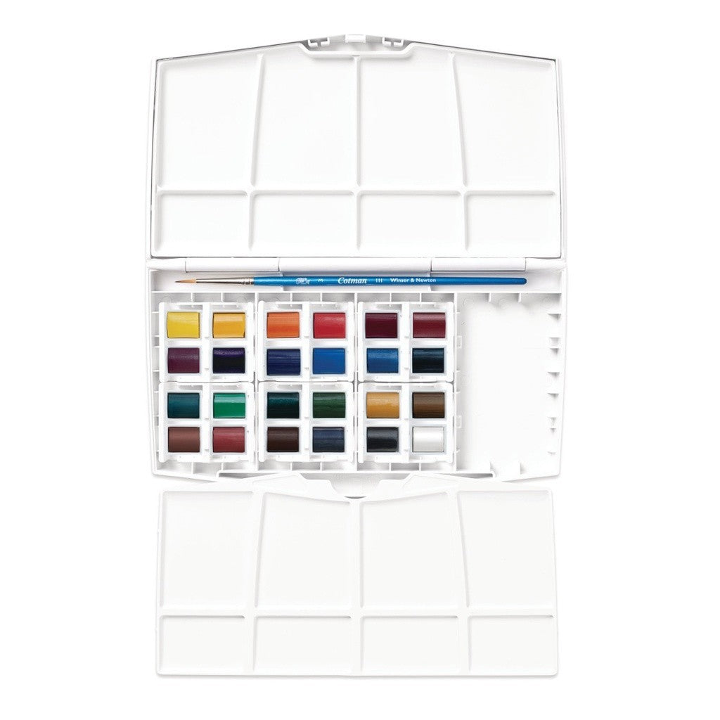 Winsor & Newton Cotman Watercolour 24 Colours Travel Set | Half Pans & Brush | Portable