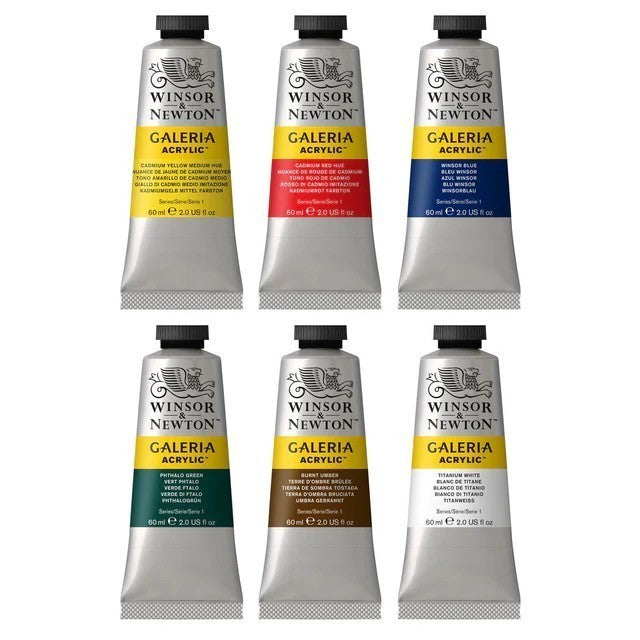 Winsor & Newton Galeria 6 Acrylic Paint Set 60ml | Basic Colour Tubes | Easy to Use