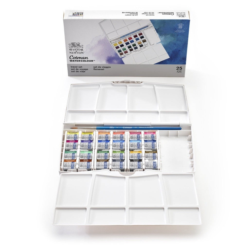 Winsor & Newton Cotman Watercolour 24 Colours Travel Set | Half Pans & Brush | Portable