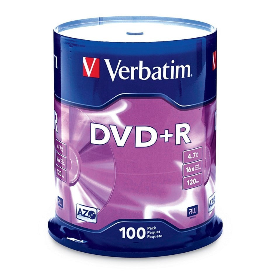 Verbatim DVD+R 4.7GB 16X 120min Blank Recordable Disc [100pcs]