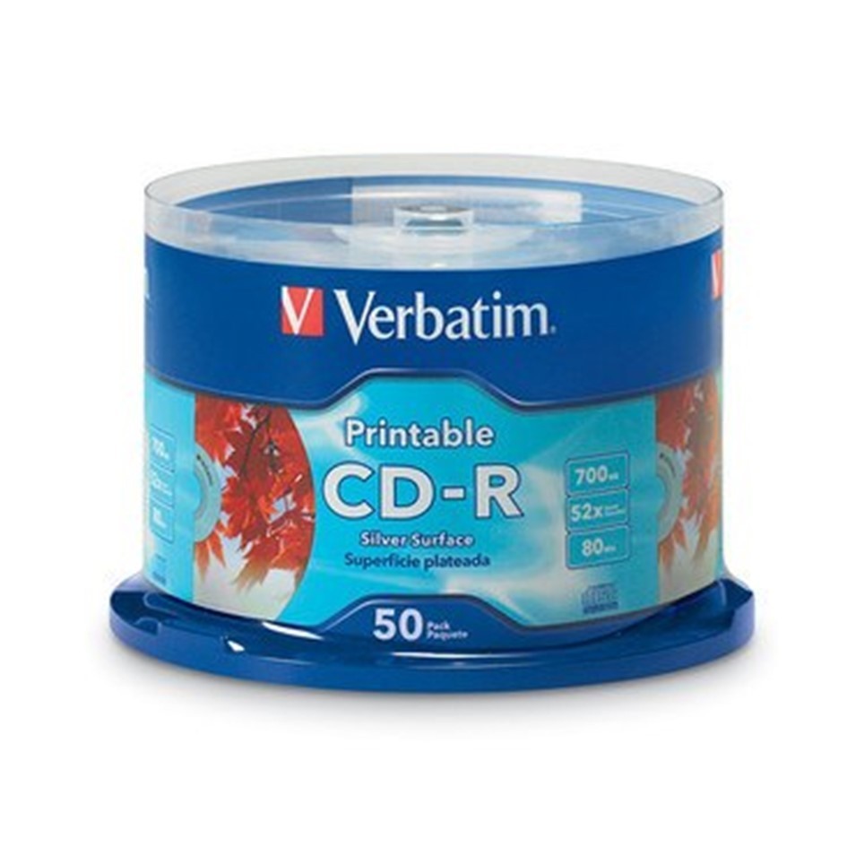 Verbatim CD-R Printable Silver Surface 700MB 52X 80min Inkjet Disc [50 Pcs]