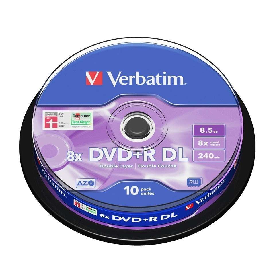 Verbatim DVD+R DL 8.5GB 8X Dual Layer 240min Blank Recordable Disc [10pcs]