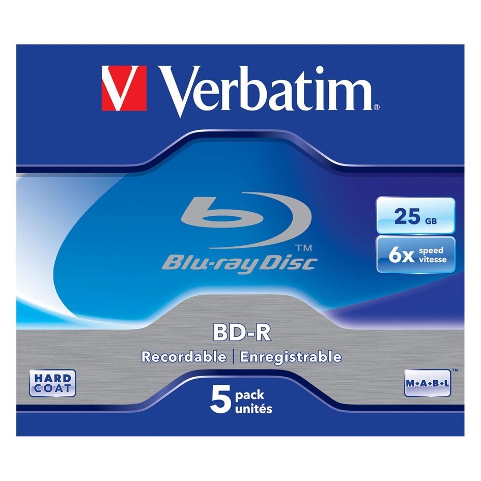 Verbatim BD-R 25GB 6X Blu-ray Recordable Disc Jewel Case [5pcs]