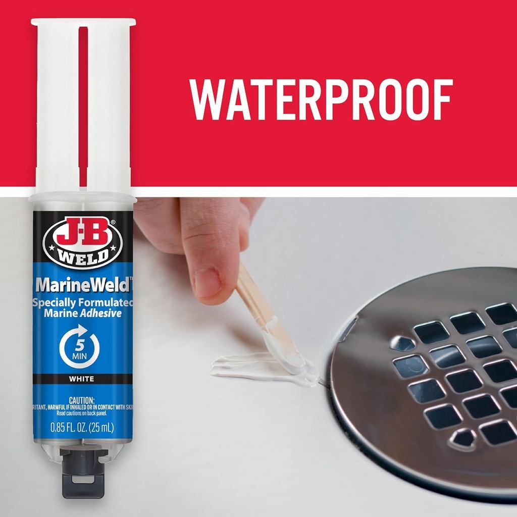 J-B Weld MarineWeld Epoxy Syringe [25ml] – Waterproof Adhesive & White Sealant