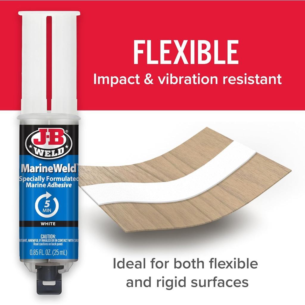 J-B Weld MarineWeld Epoxy Syringe [25ml] – Waterproof Adhesive & White Sealant
