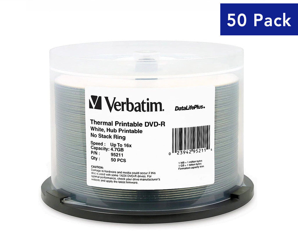 Verbatim DVD-R Thermal Printable Wide White 4.7GB 16X  AZO Disc [50pcs]