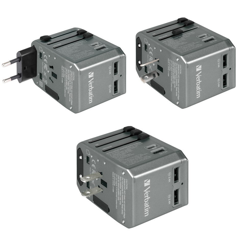 Verbatim 45W Universal Travel Adapter 4 USB Ports including USB-C [EU/UK/US/AU Plug]