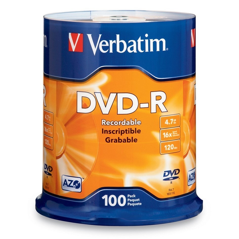 Verbatim DVD-R AZO 4.7GB 16X 120min Blank Recordable Disc [100pcs]