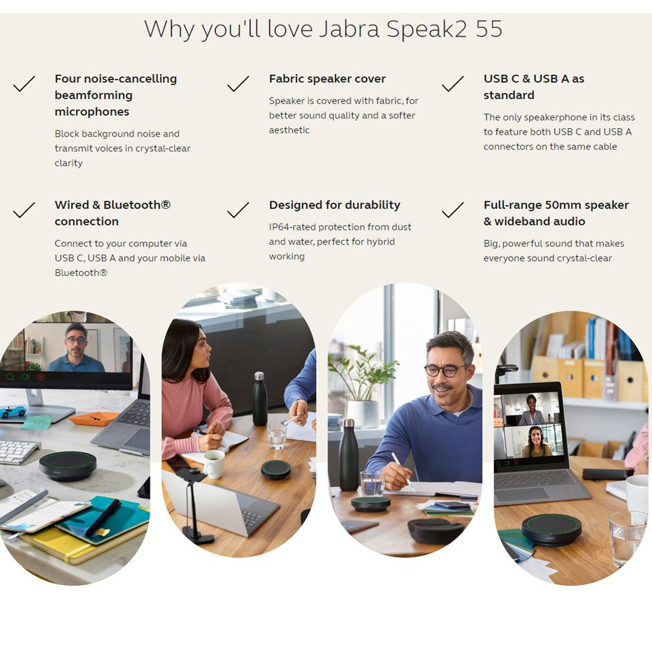 Jabra Speak2 55 MS / UC Bluetooth Speakerphone USB-C/A 4 Mics 12Hr Battery