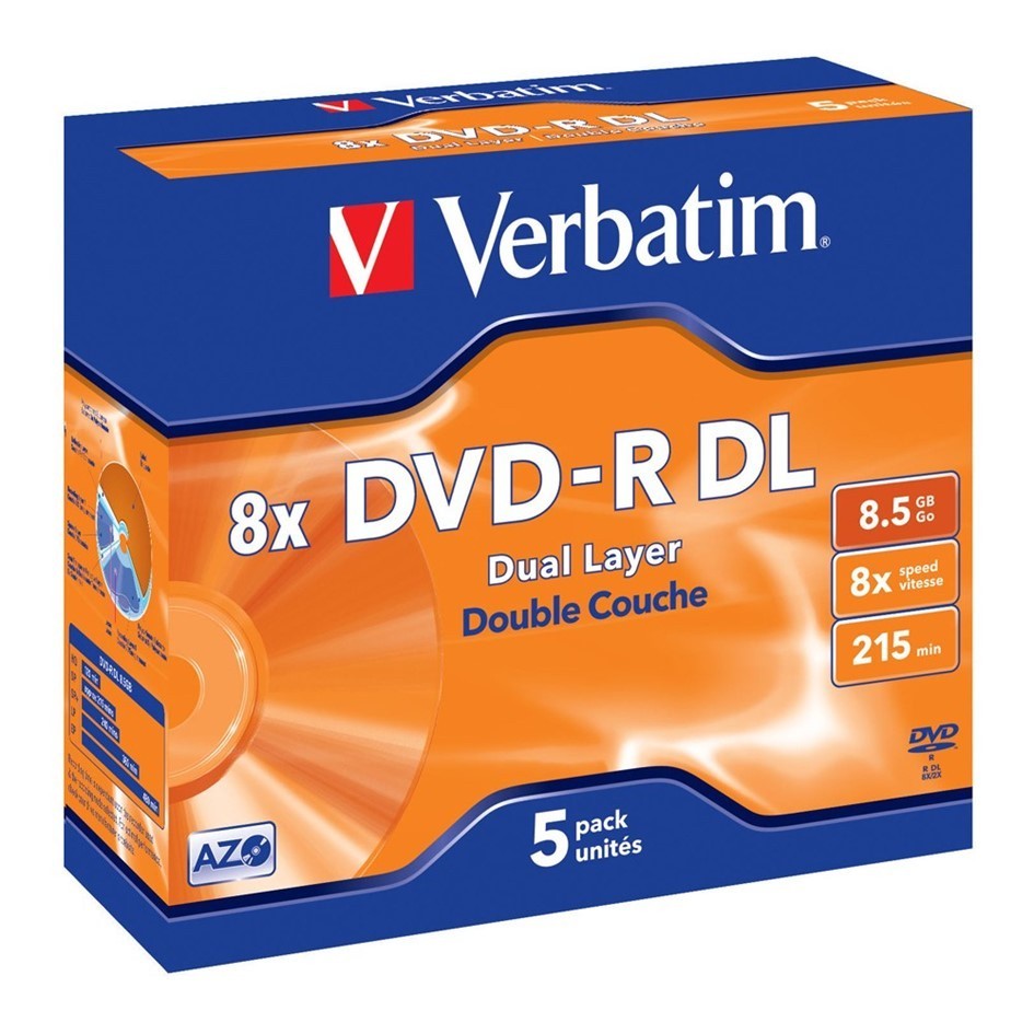 Verbatim DVD-R DL 8.5GB 8X Dual Layer 215min Individually Packed [5pcs]