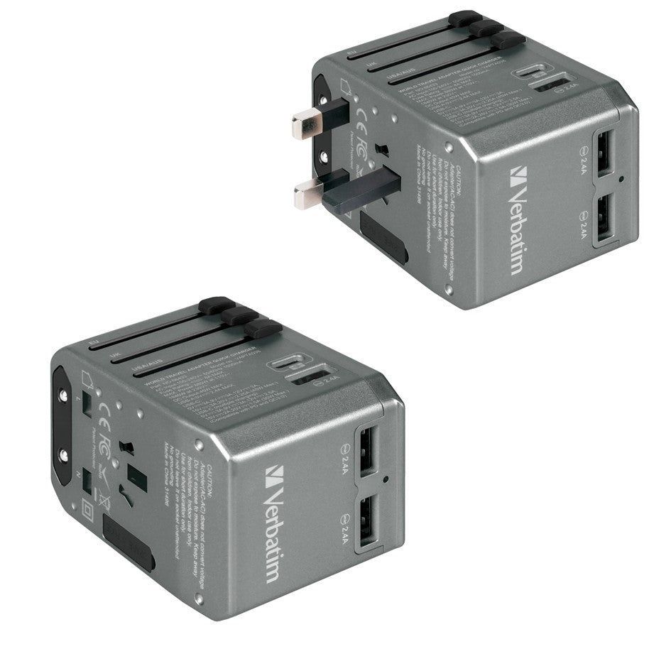 Verbatim 45W Universal Travel Adapter 4 USB Ports including USB-C [EU/UK/US/AU Plug]