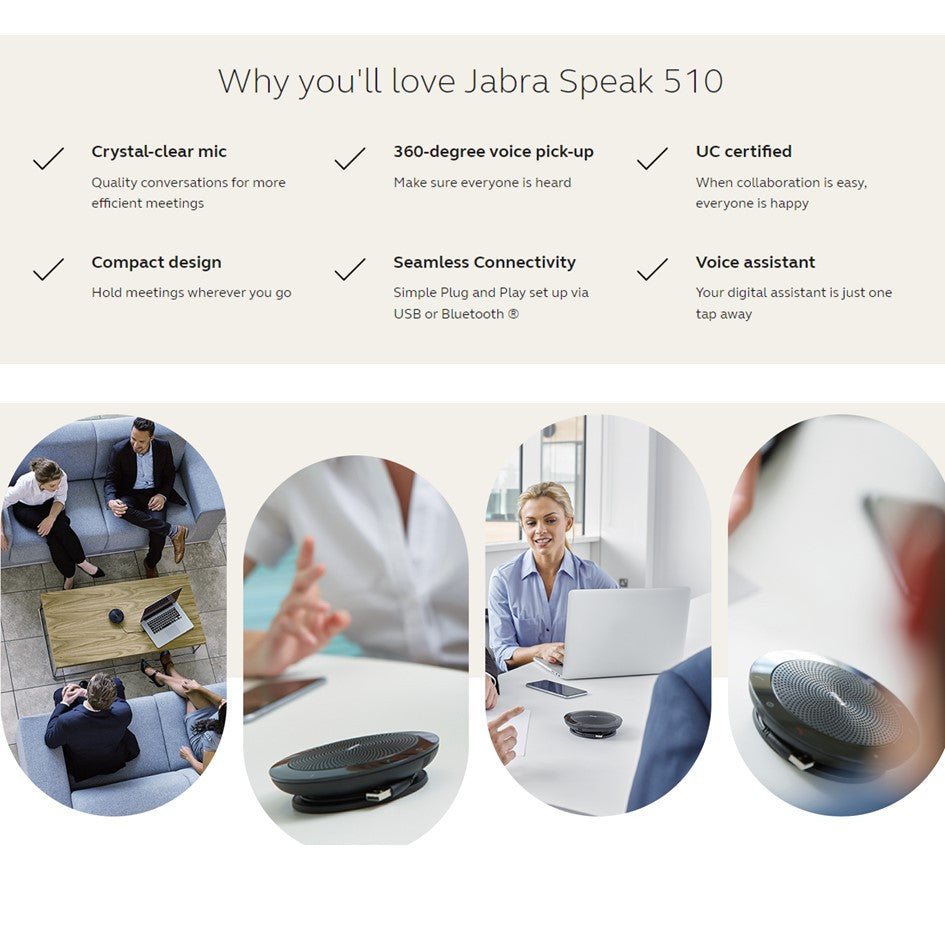 Jabra Speak 510 MS Portable Bluetooth Speakerphone USB 360° Omni Mic 15Hr Batt