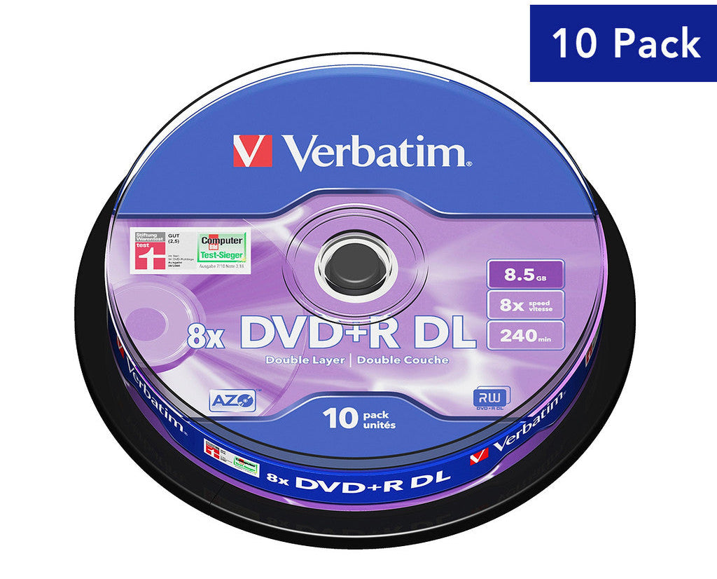 Verbatim DVD+R DL 8.5GB 8X Dual Layer 240min Blank Recordable Disc [10pcs]
