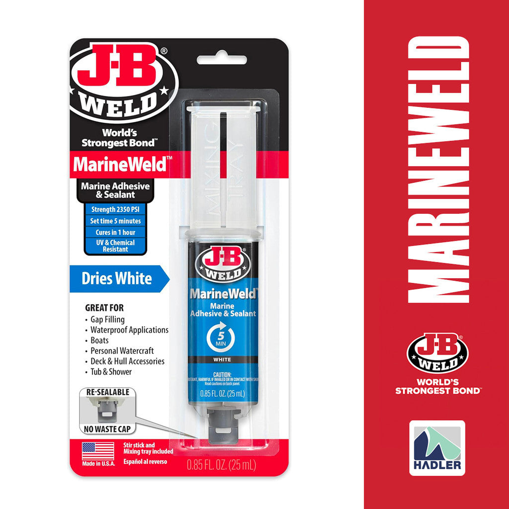J-B Weld MarineWeld Epoxy Syringe [25ml] – Waterproof Adhesive & White Sealant