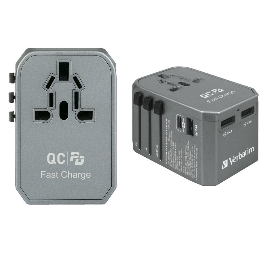Verbatim 45W Universal Travel Adapter 4 USB Ports including USB-C [EU/UK/US/AU Plug]