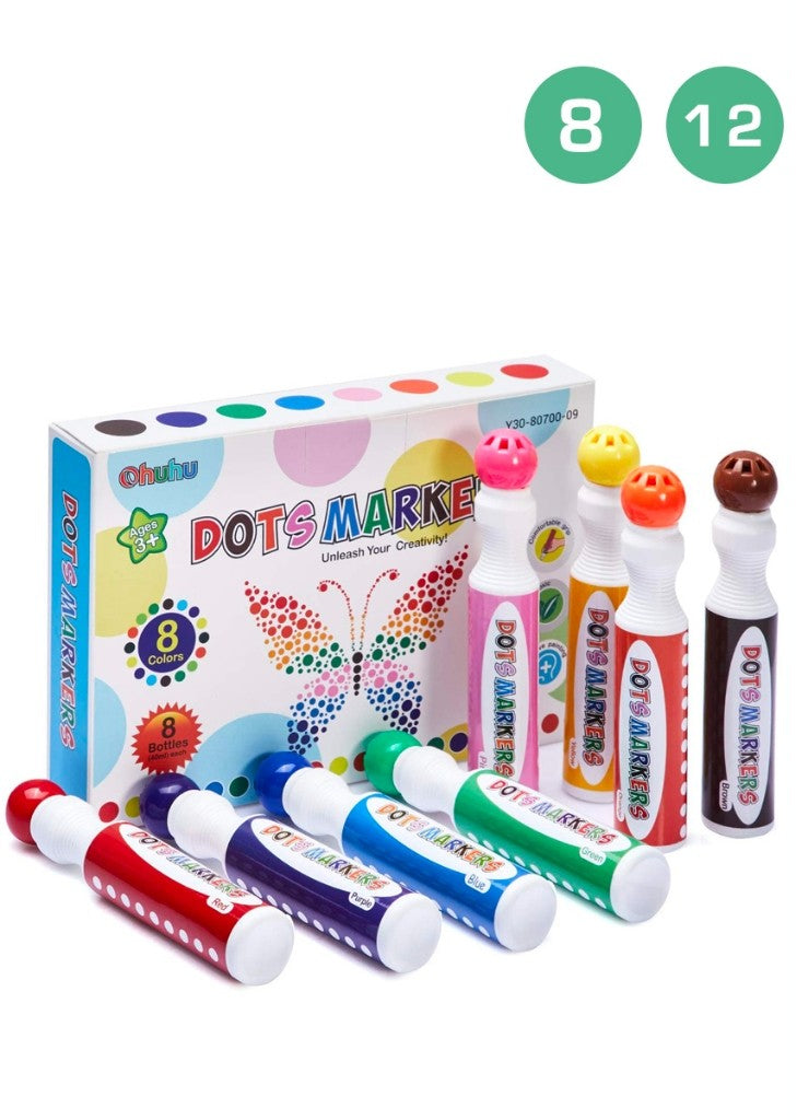 Ohuhu Dot Paint Markers Kit, 8 Colors (40 Ml, 1.41 Oz.) [Water-Based Non-Toxic]