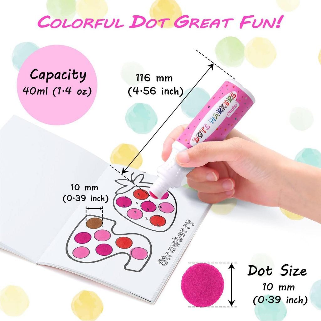 Ohuhu Dot Paint Markers Kit, 8 Colors (40 Ml, 1.41 Oz.) [Water-Based Non-Toxic]