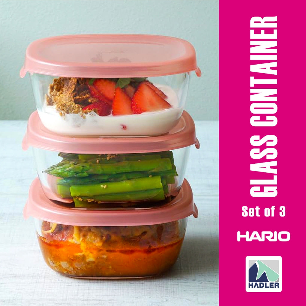 Hario Heat Resistant Glass Storage Container Set of 3 Same Size 600ml [Salmon Pink]