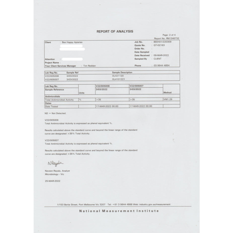 Certified Organic Bottlebrush TA35+ Active Honey from Western Australia by Bee Happy® Apiaries [275/425g]