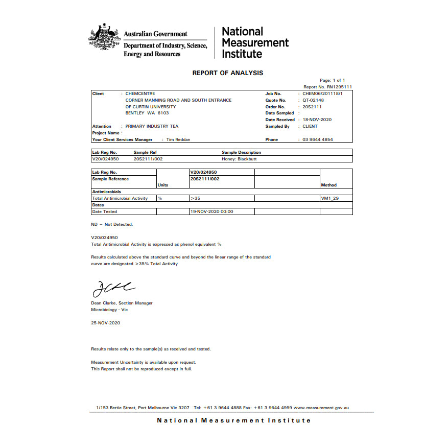 Raw Yarri (Blackbutt) TA35+ Active Honey from Western Australia by ZeezBeez [250/500g]