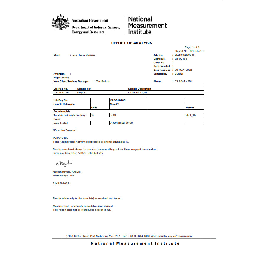 Certified Organic Marri TA35+ Active Honey from Western Australia by Bee Happy® Apiaries [275/425g]