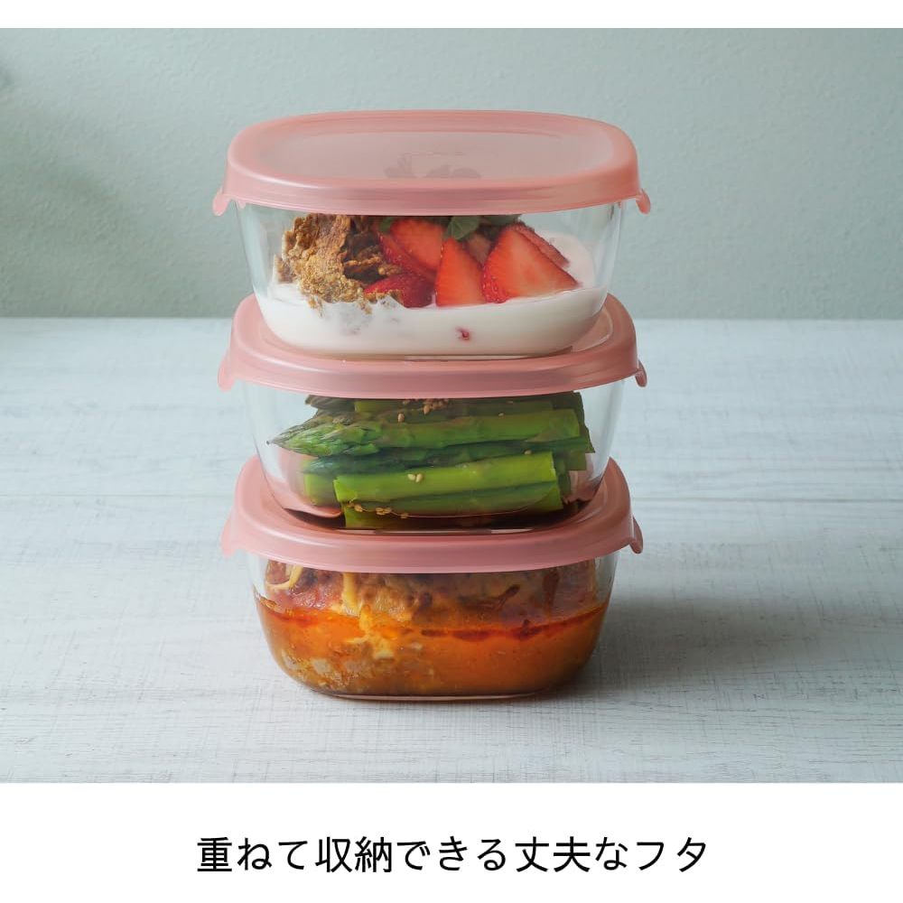 Hario Heat Resistant Glass Storage Container Set of 3 Same Size 600ml [Salmon Pink]