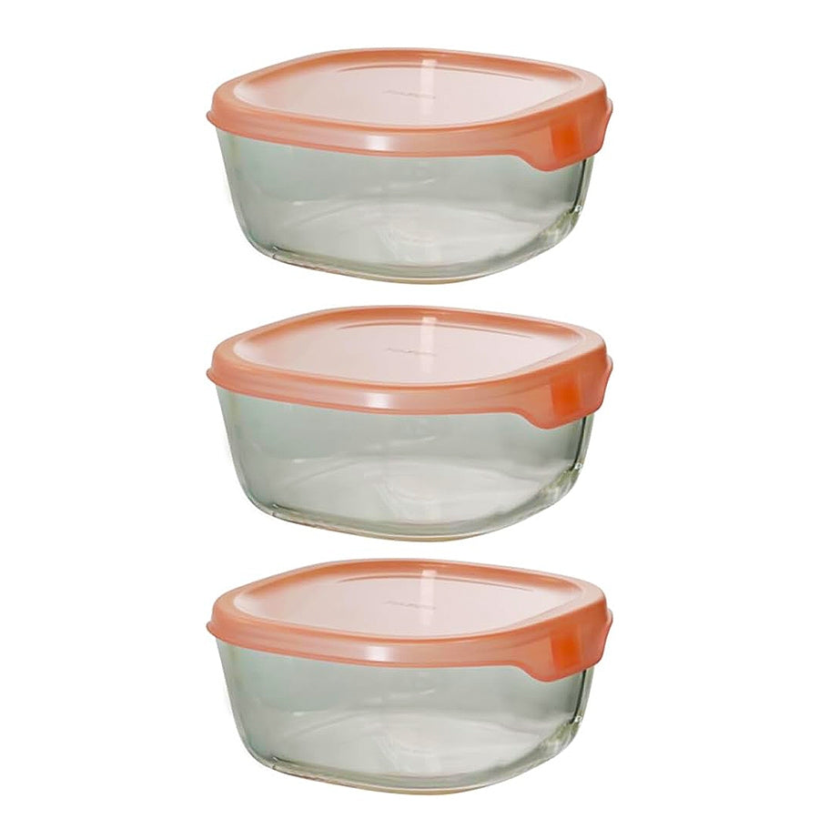 Hario Heat Resistant Glass Storage Container Set of 3 Same Size 600ml [Salmon Pink]