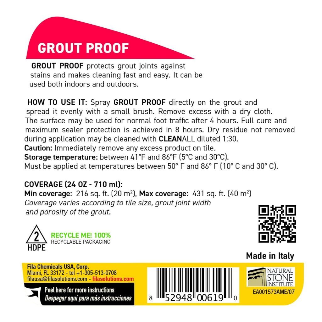 FILA Grout Sealer Spray [710ml] Grout Proof Waterproof Stain Protection for Tile Grout HDB Condo