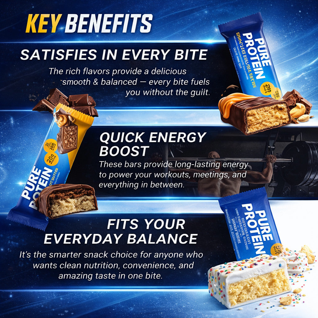 Pure Protein Bar [12pcs] Variety High Protein Snack Low Sugar Energy Muscle Fuel