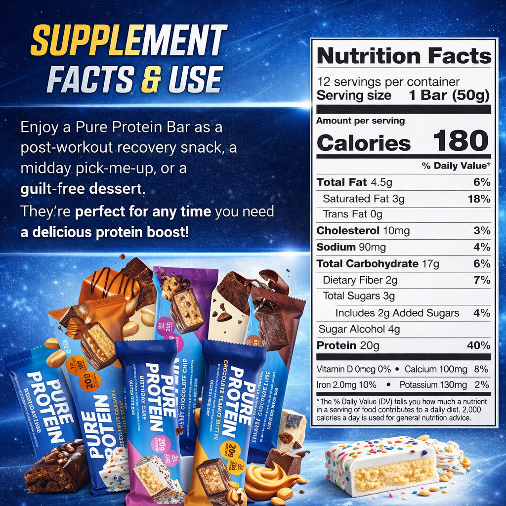 Pure Protein Bar [12pcs] Variety High Protein Snack Low Sugar Energy Muscle Fuel