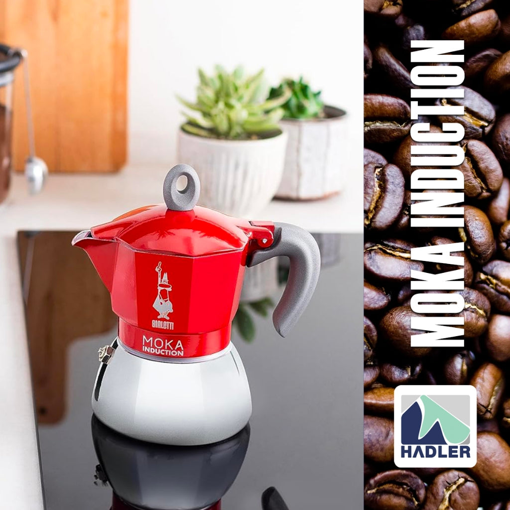 Bialetti Moka Induction Stovetop Coffee Maker, 4 Cups (150ml of Coffee) – Red