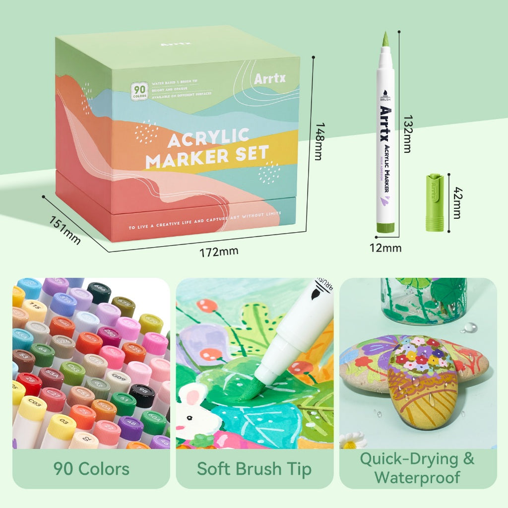 Arrtx 90B Acrylic Paint Markers Brush Tip – Landscape Color Collection