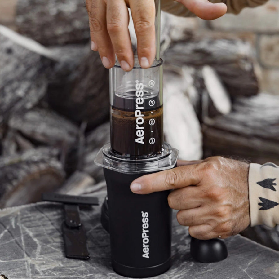 AeroPress Go Plus Travel Coffee Kit [Black] Brew Anywhere | Complete 3-in-1 Portable Coffee System