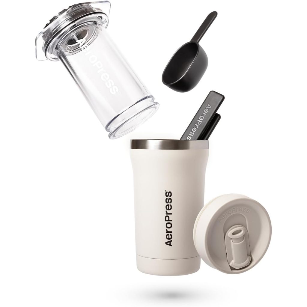 AeroPress Go Plus Travel Coffee Kit [Cream] Brew Anywhere | Complete 3-in-1 Portable Coffee System