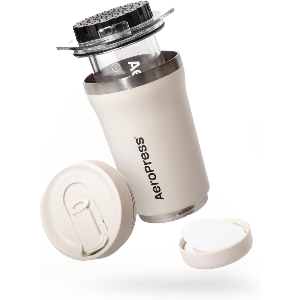 AeroPress Go Plus Travel Coffee Kit [Cream] Brew Anywhere | Complete 3-in-1 Portable Coffee System