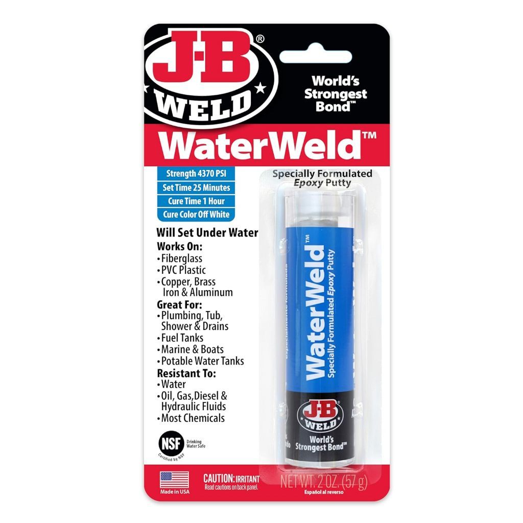 J-B Weld WaterWeld Underwater Epoxy Putty Stick 2oz | Waterproof Plumbing & Marine Repair Putty