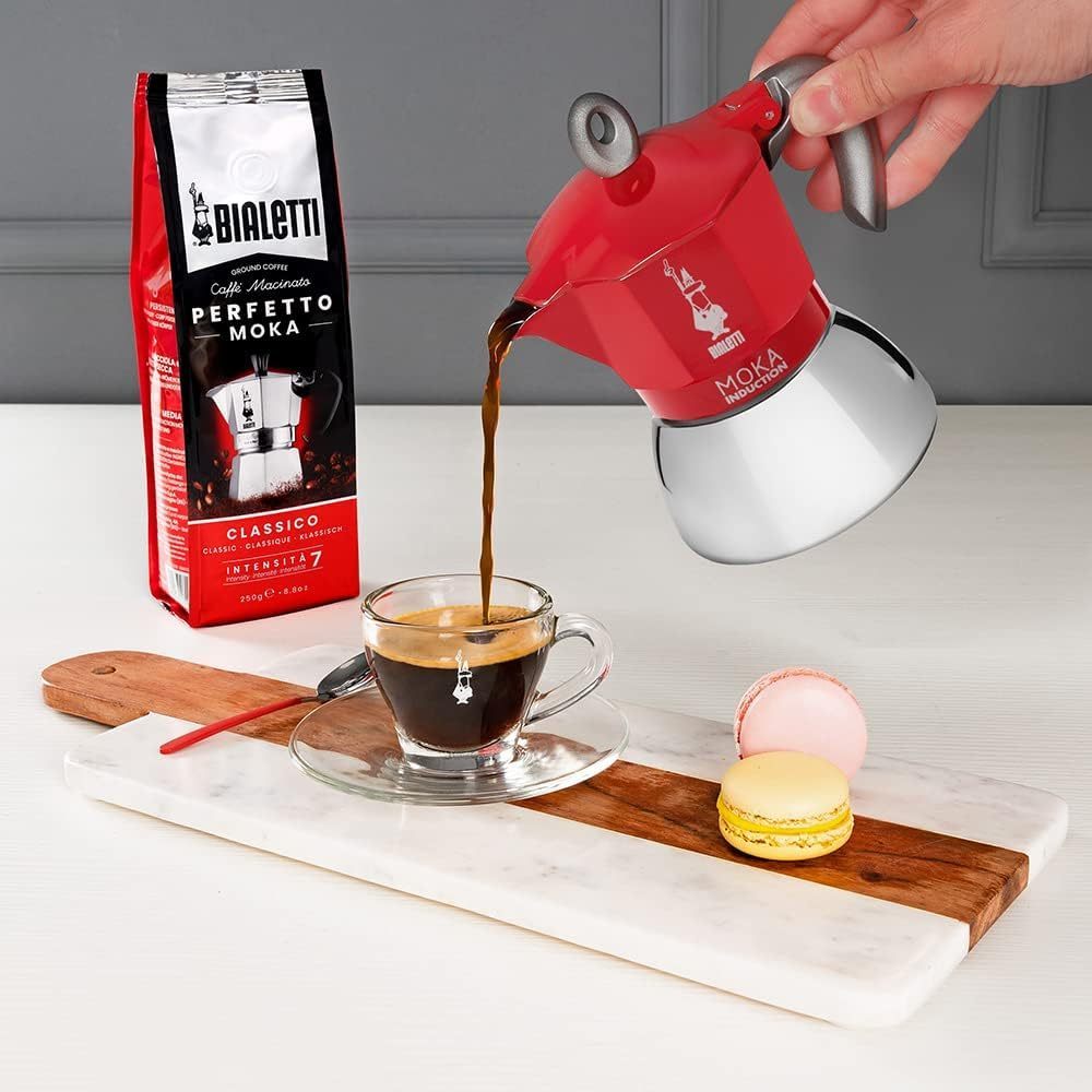 Bialetti Moka Induction Stovetop Coffee Maker, 2/4/6 Cups – Red/Black