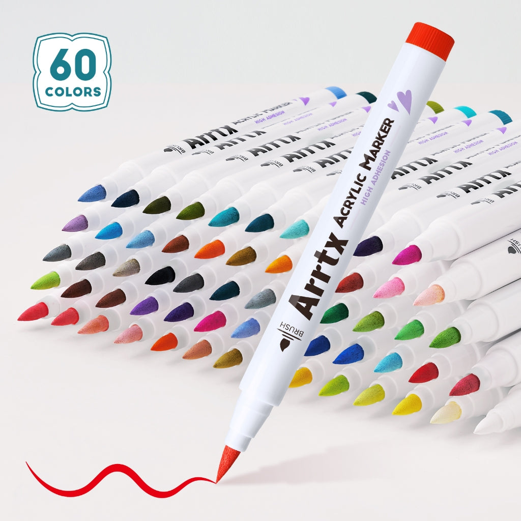 Arrtx 60 Colors Acrylic Marker Brush Tip Set C