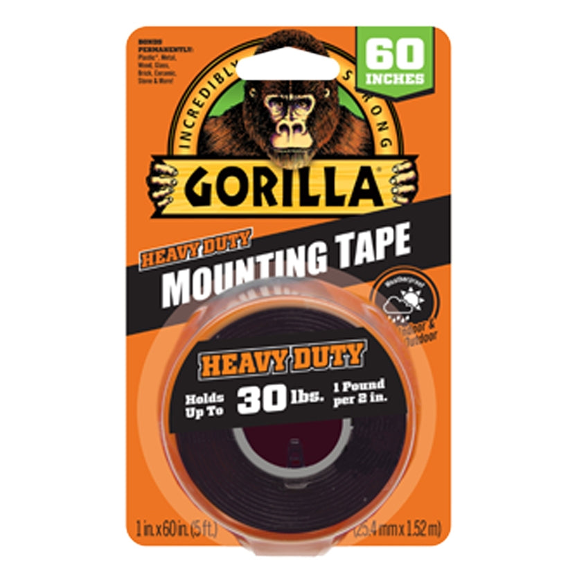 Gorilla Heavy Duty 60" Black Double-Sided Mounting Tape – Industrial Strength, Permanent