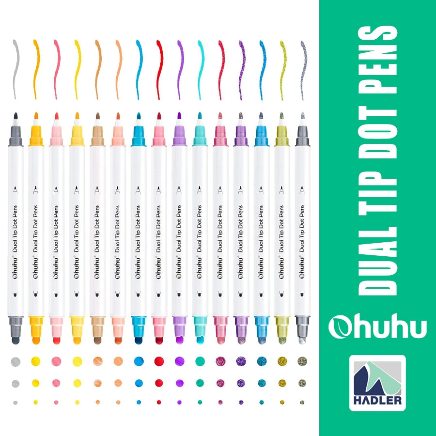 Ohuhu Dual Tip Dot Markers — 15-Color Set (Fine & Dot Tips) for Journaling, Scrapbooking & Art