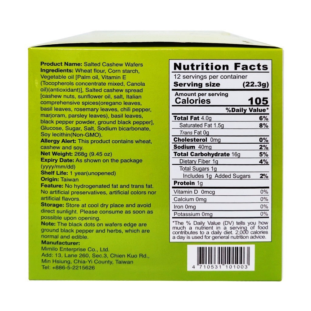 Leezen Vegan Salted Cashew Wafers No Added Preservatives [22g x 12 Packets]