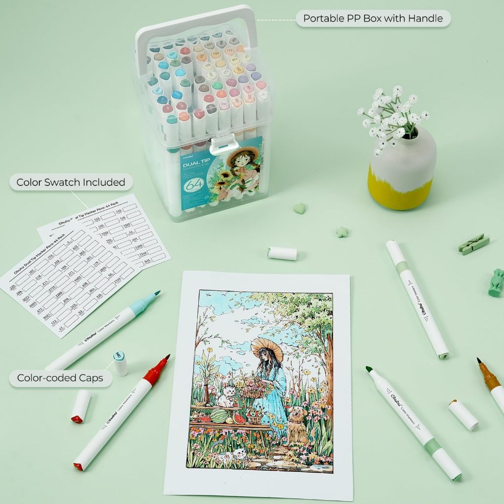 Ohuhu 64-Color Dual Tip Brush and Chisel Water Based Markers