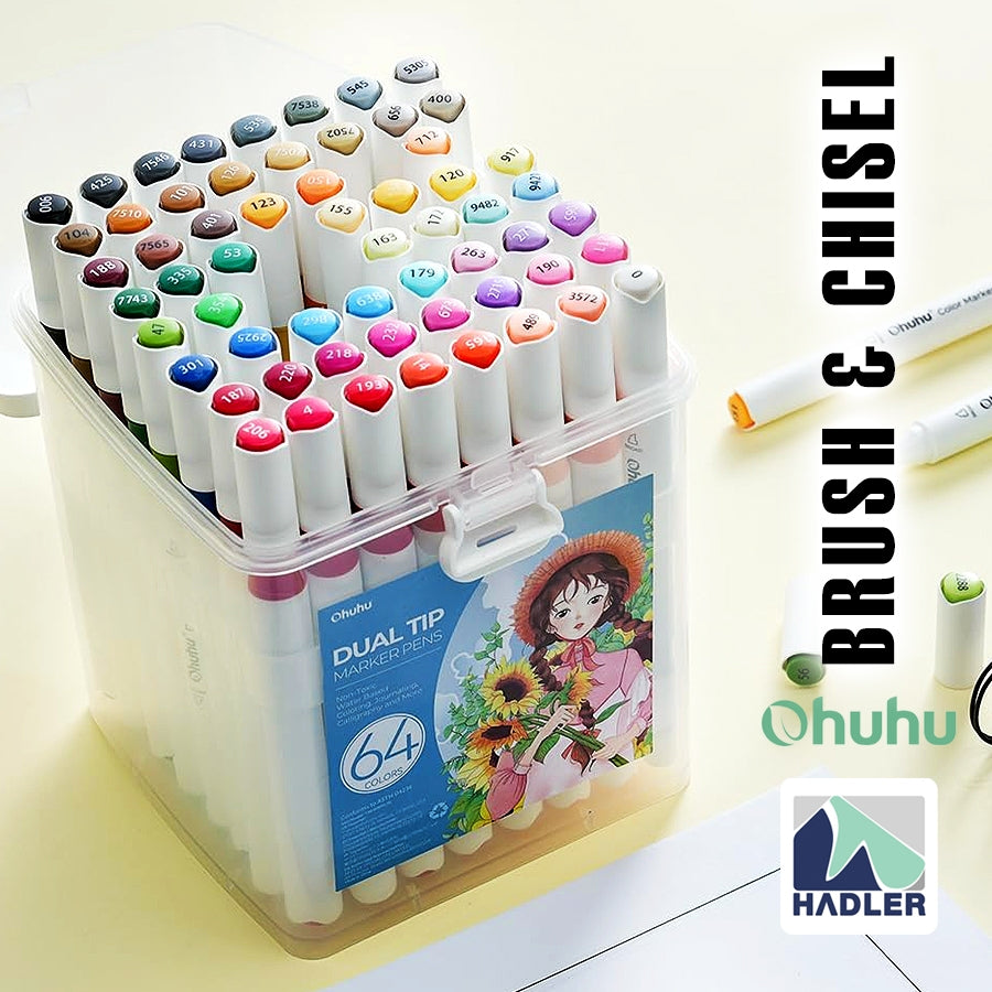 Ohuhu 64-Color Dual Tip Brush and Chisel Water Based Markers