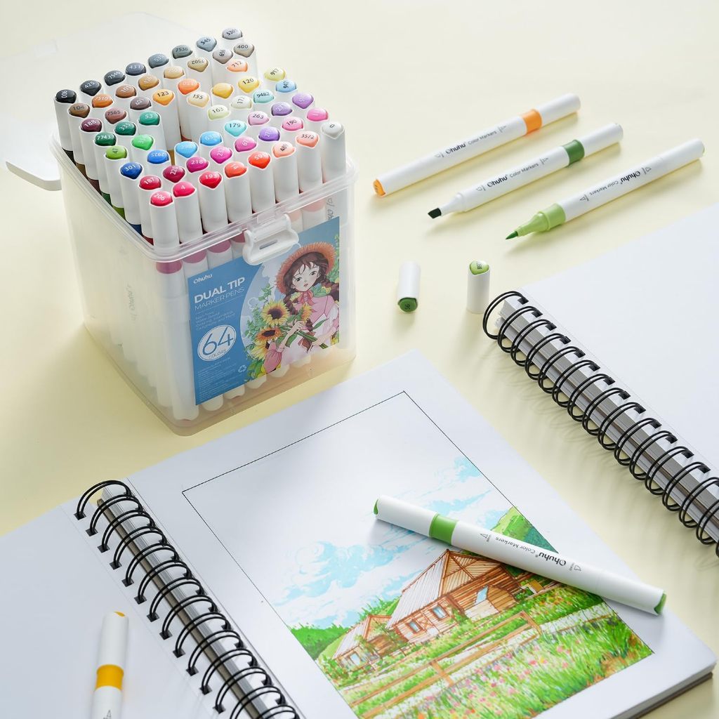 Ohuhu 64-Color Dual Tip Brush and Chisel Water Based Markers