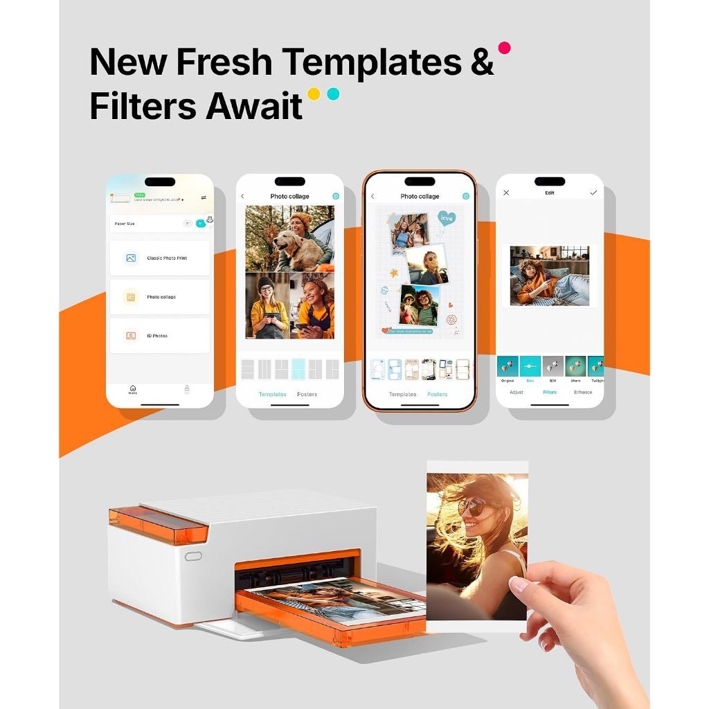 Liene Amber M110 Desktop Photo Printer Bundle | Bluetooth Connect | 80 Sheets Print Paper 2 Cartidges
